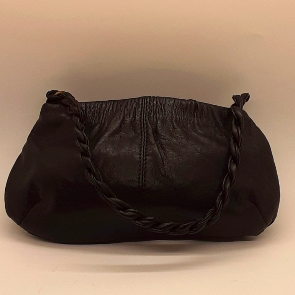 Black faux leather handbag
